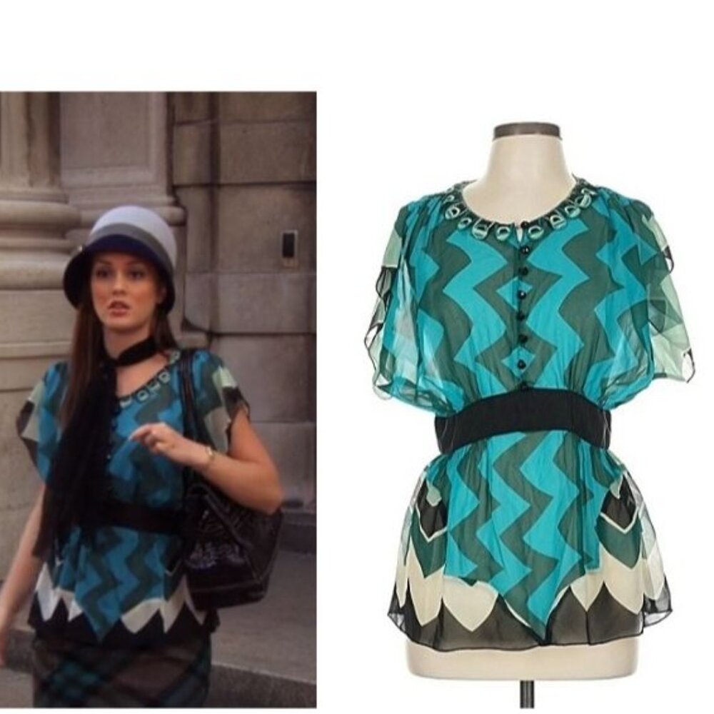 ASO BLAIR WALDORF GOSSIP GIRL Silk Chevron Blouse EXTREMELY RARE
